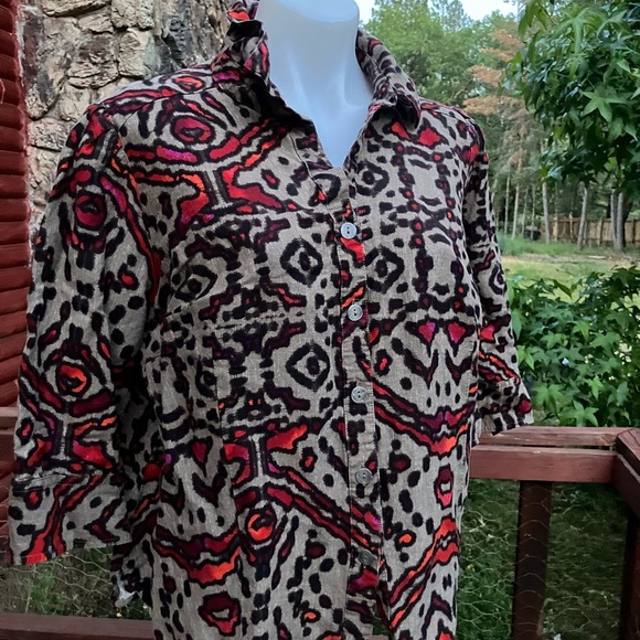 Linen blend patterned blouse by east 5th womens plus 1X - Picture 2 of 9